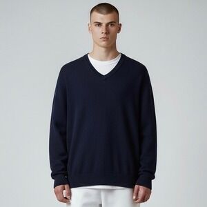 Kirkland Signature Sweater Mens XXL Navy Blue  2-Ply Cashmere V-Neck Pullover